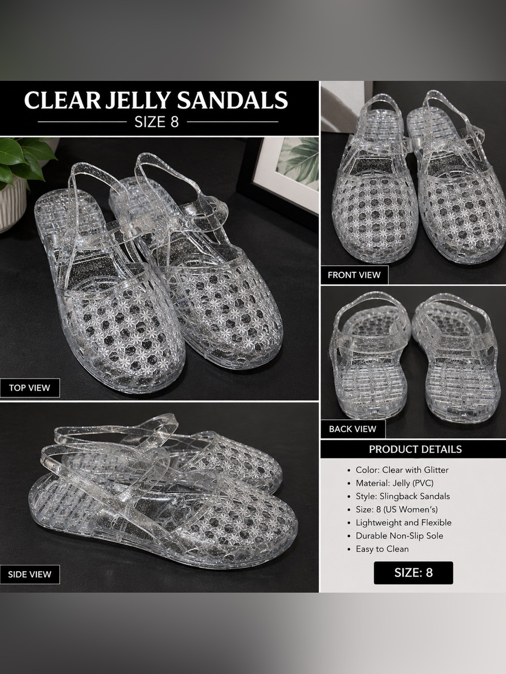 Clear Glitter Jelly Slingback Sandals - Women's Clear